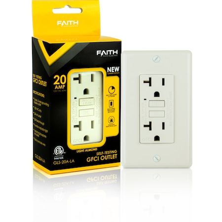 Faith Self-Test 20A GFCI Outlet Receptacle, Light Almond GLS-20A-LA